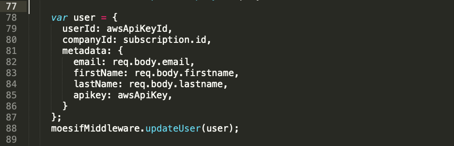 update the Moesif user profile with the AWS API key