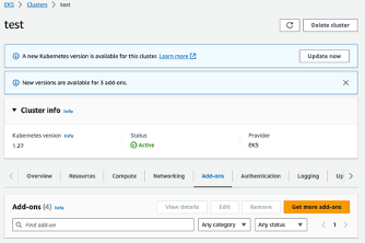 Shows Addon tab in a active Amazon EKS cluster
