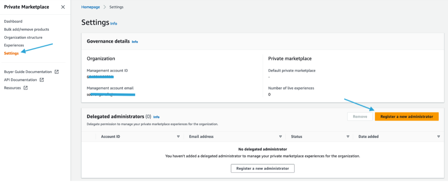 private marketplace delegated administrator