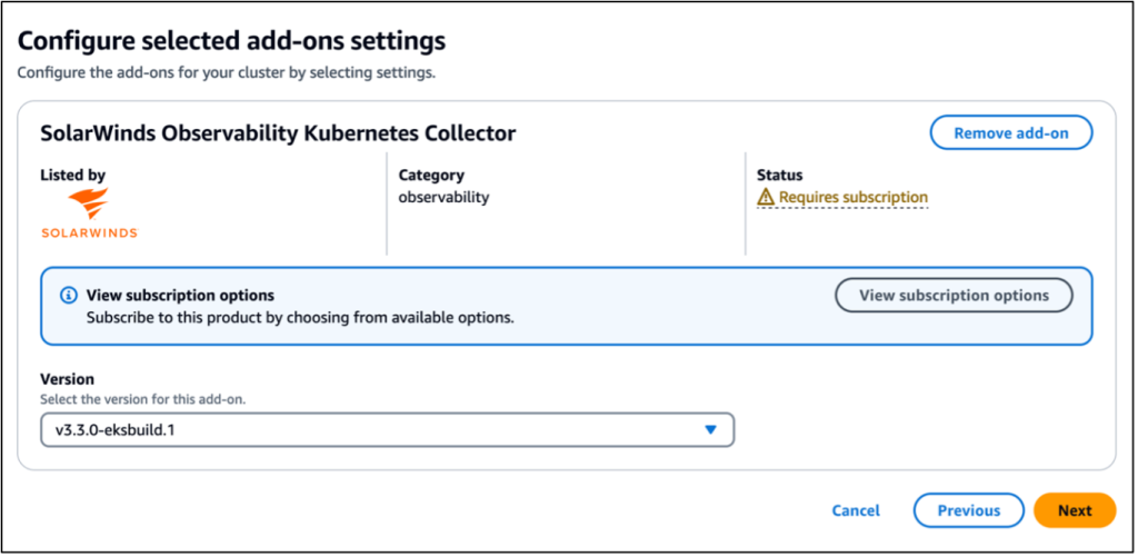 AWS EKS add-on configuration