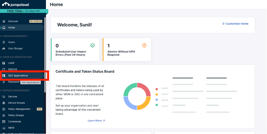 Jumplcoud Home screen to add apps