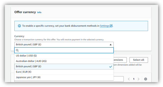 Selecting a private offer currency