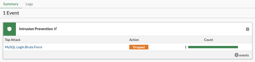 security event example in FortiGate console