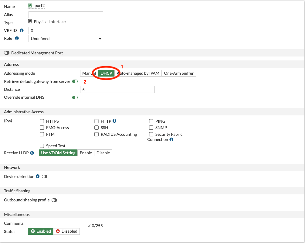 Interface configuration example in FortiGate console