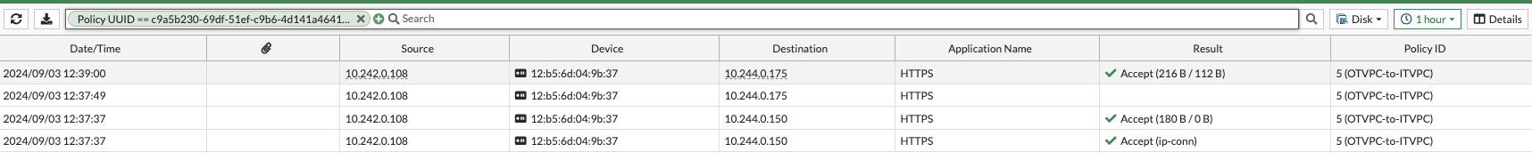 Log and Report section in FortiGate console showing logs for https traffic