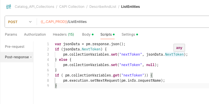 ListEntities pagination Post-response script