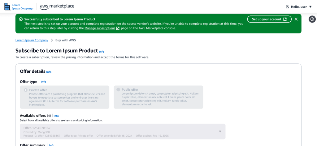 Figure 7 - Buy with AWS successful subscription
