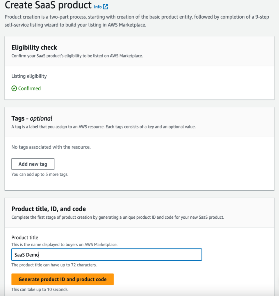Screenshot related to generating product ID and product code for SaaS product types