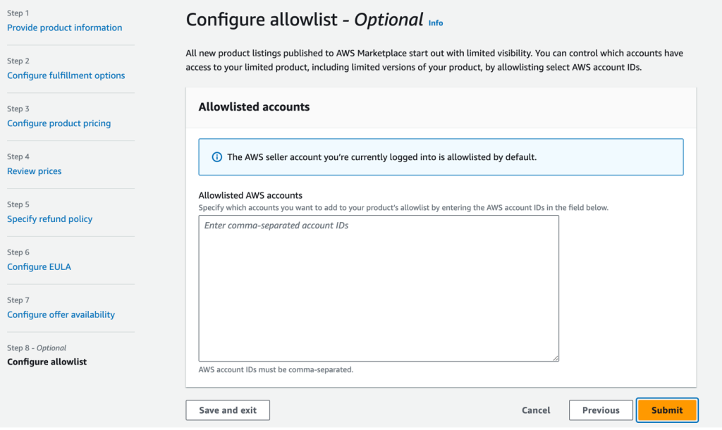 Screenshot related to configuring allowlist accounts for SaaS product types