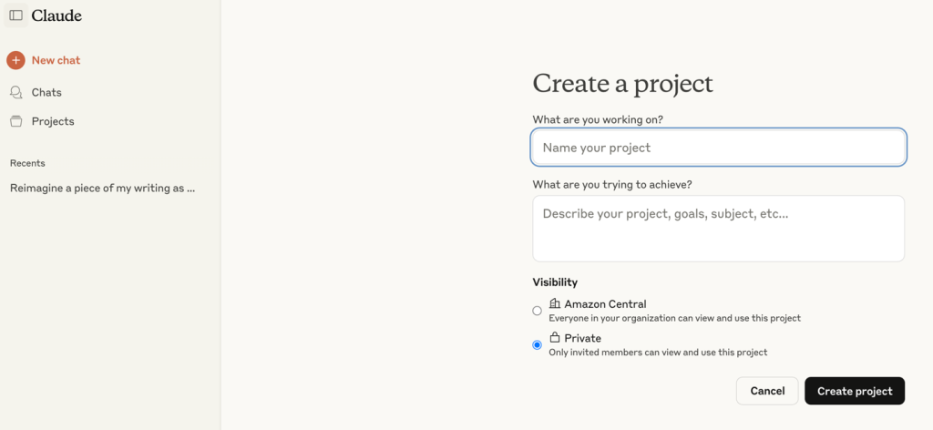Figure 1: Creating a project
