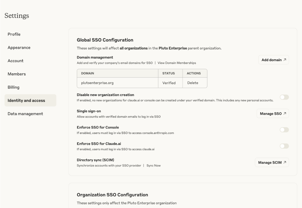 Image of the Domain management menu
