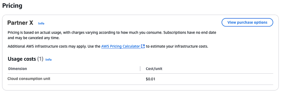 Simplified pricing dimension on AWS Marketplace.