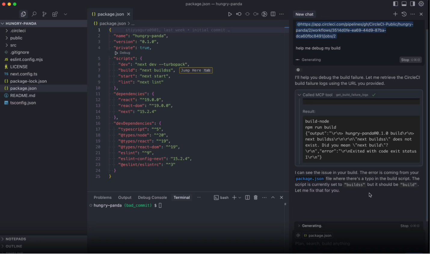 Using CircleCI’s MCP server to debug a build failure