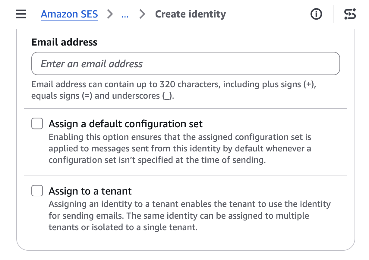 Figure 4: Amazon SES Create Identity