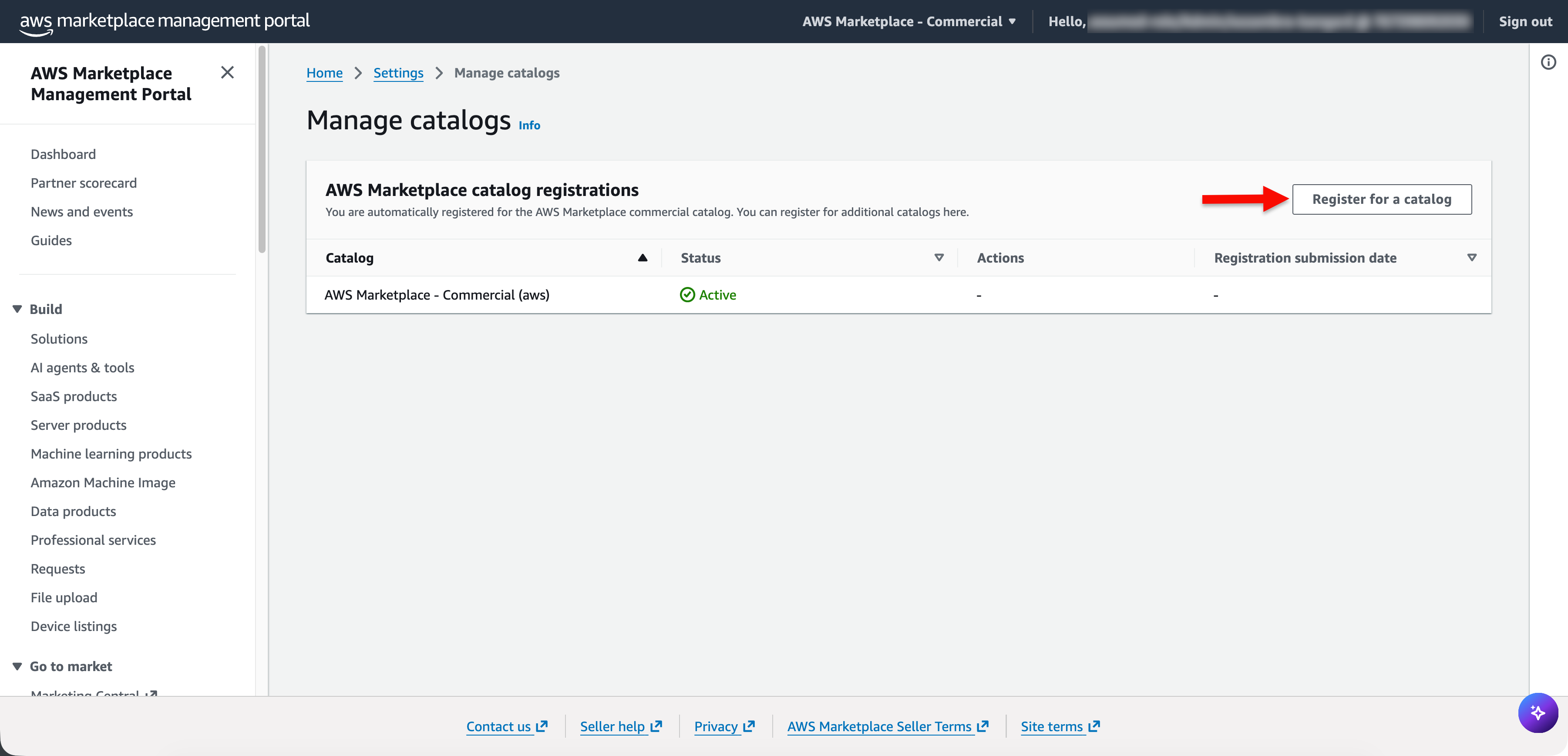 Figure 2: Manage catalogs screen