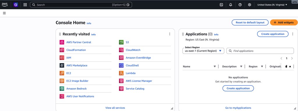 Console view after logging in to your AWS account.
