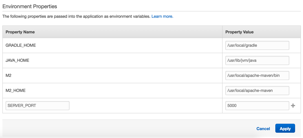 Environment Properties Screenshot