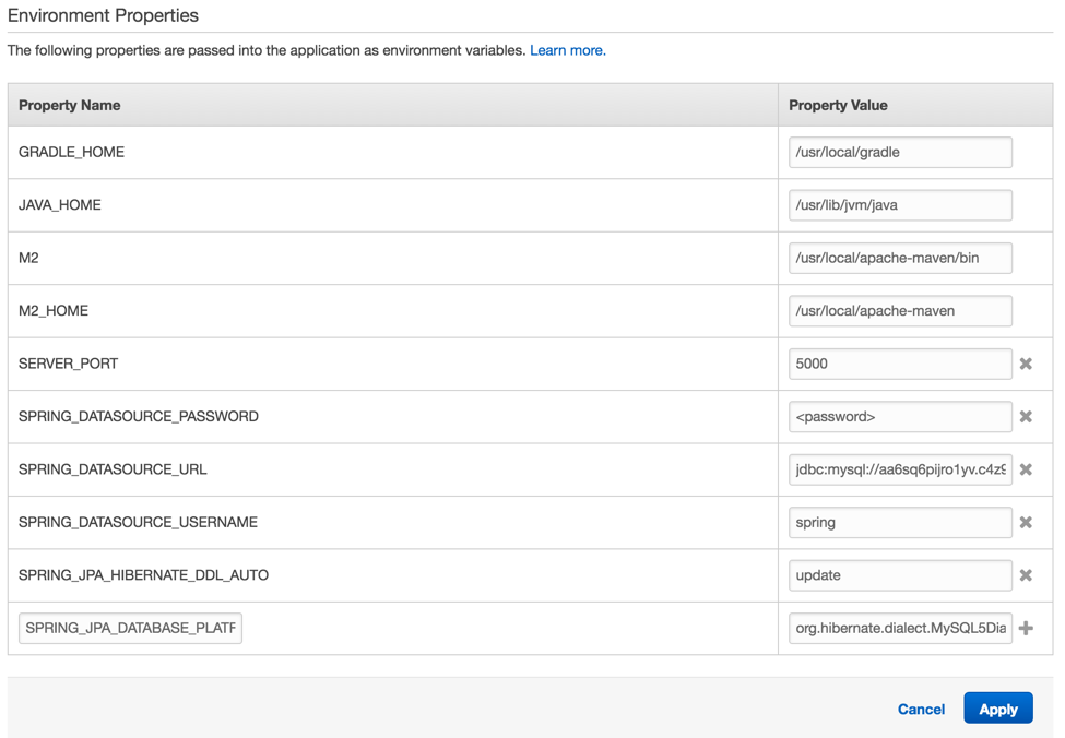 Environment Properties Screenshot