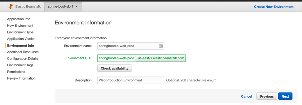 Environment information Screenshot