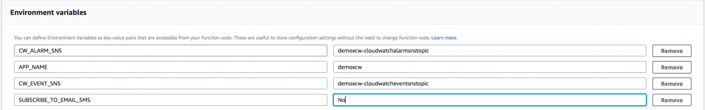 Lambda environment variable in sample app