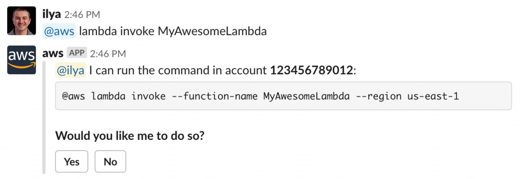 Example of an @aws lambda invoke command.