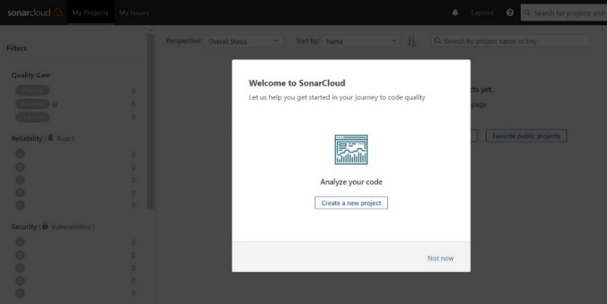 Welcome screen SonarCloud