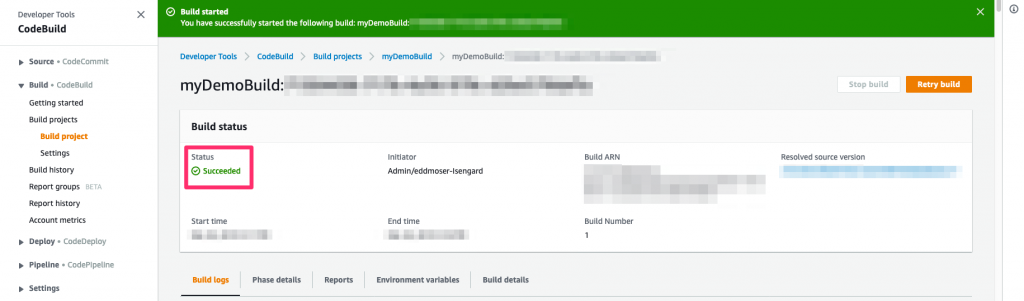 image showing where to check for build status.