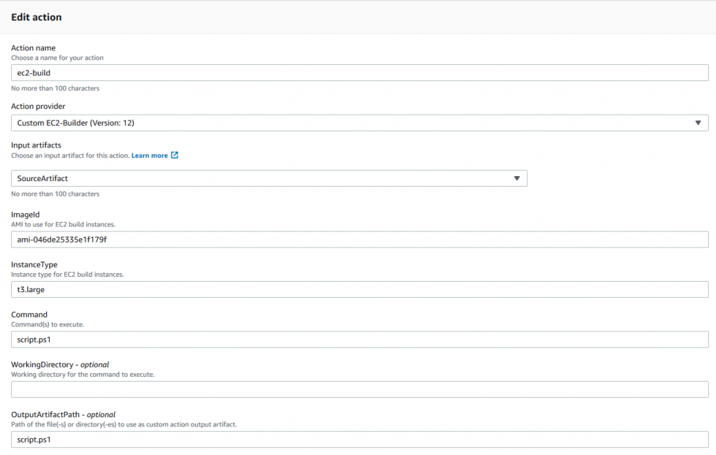 Custom action properties
