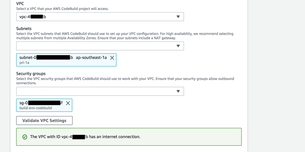 CodeBuild Project Additional Configuration - VPC
