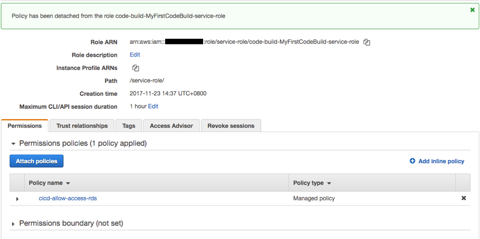 Attach created policy to IAM role