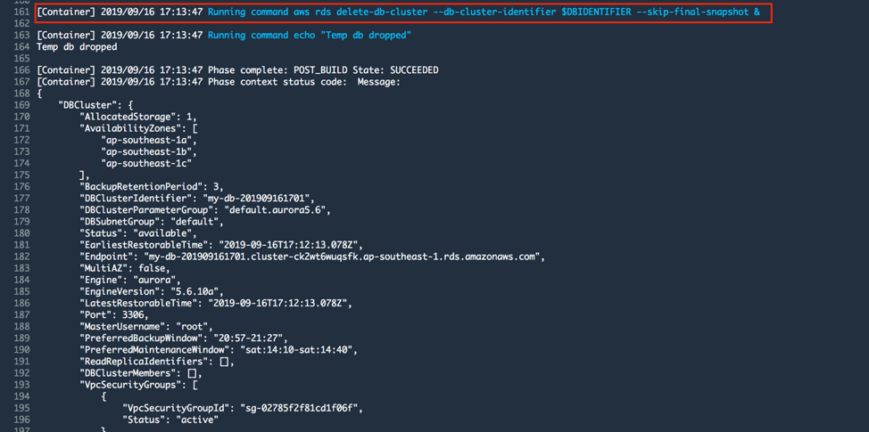 CodeBuild Project Build log - post build stage