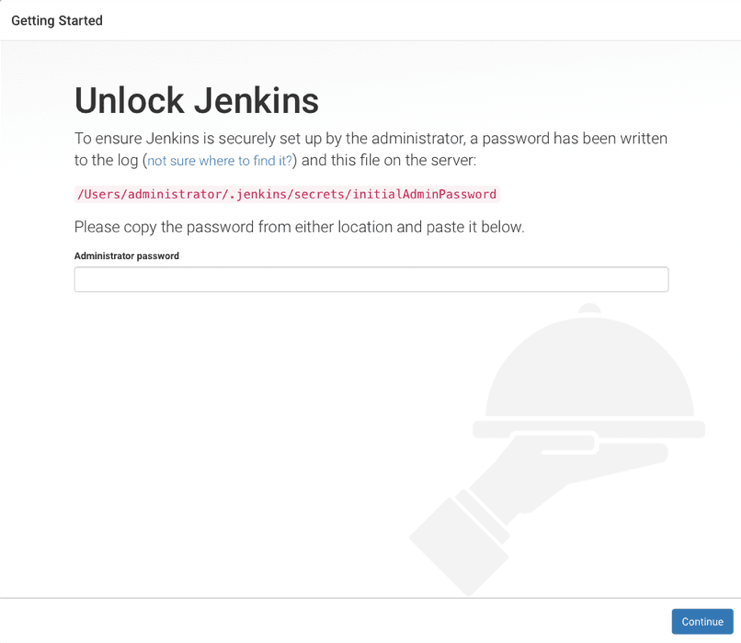 Screenshot of how to retrive Jenkins secret during setup on mac