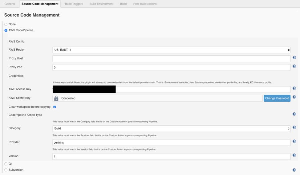 Screenshot of Source Code Management configuration in a Jenkins freestyle project