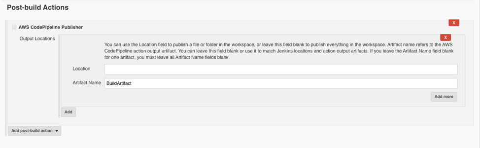 Screenshot of Post Build Action Configuration in a Jenkins freestyle project