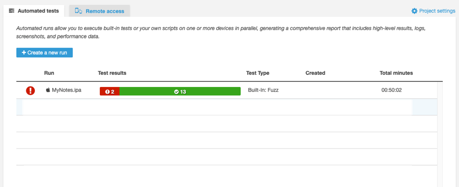 Failure on AWS Device Farm