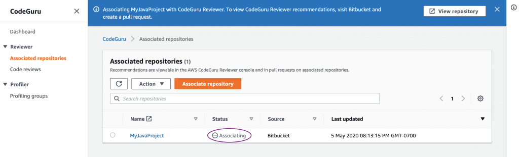 Screenshot for Reviewer connection with Bitbucket in Associating State