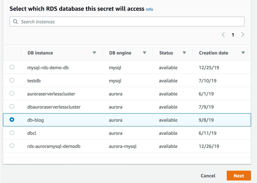database search in aws secrets manager