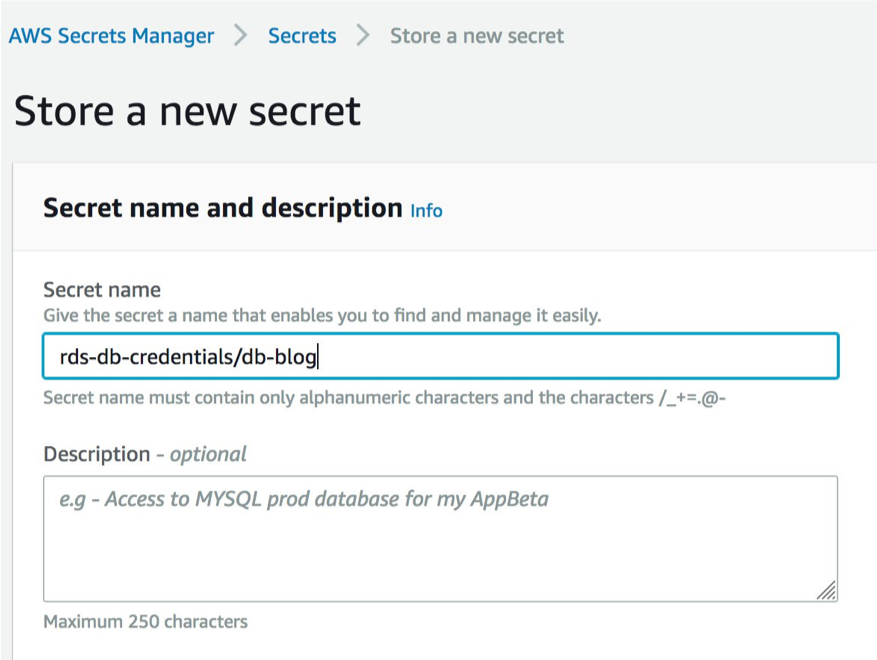 AWS Secrets Manager Store a new secret window