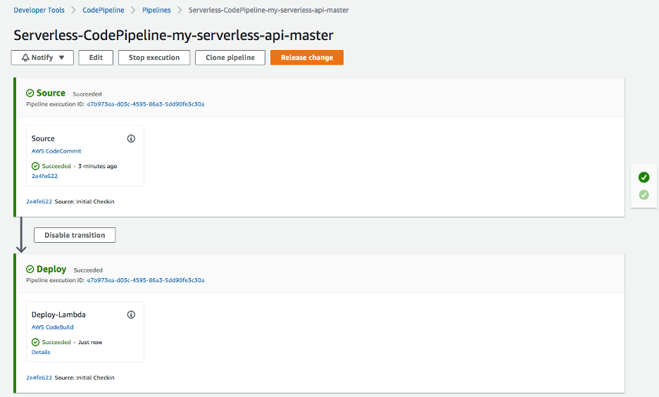 CodePipeline successfull run