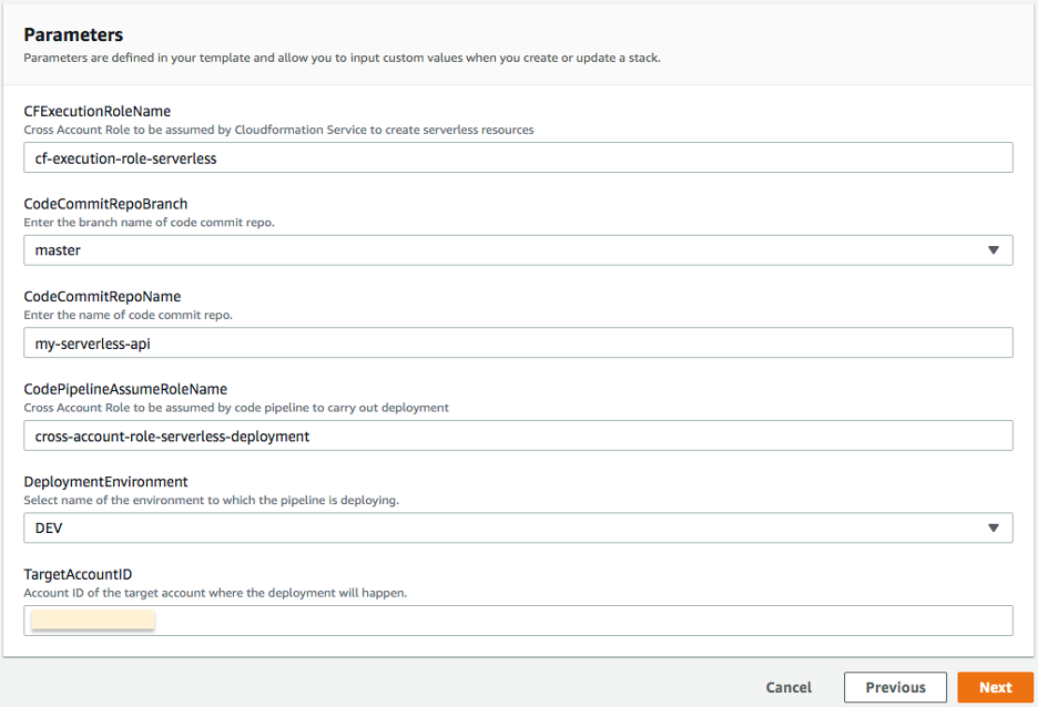 Specify designated target account id when creating CodePipeline stack