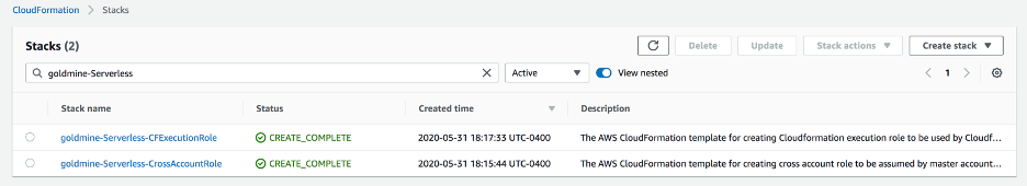 Cloudformation stacks successfully created in target account