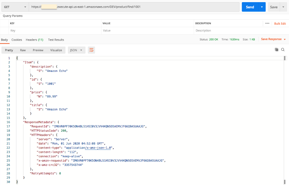 Find Product API request/response