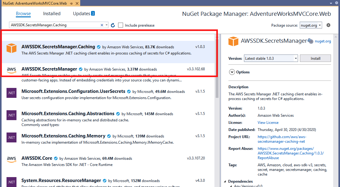 Add Aws Secrects Manager nuget