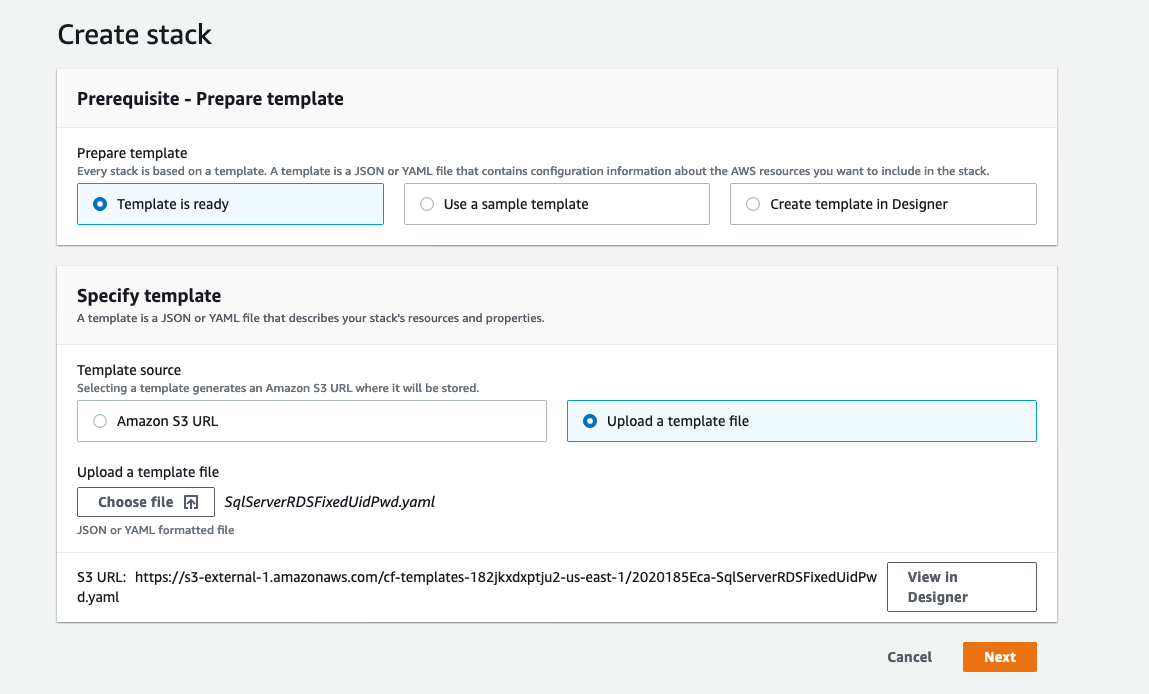 Create AWS CloudFormation stack