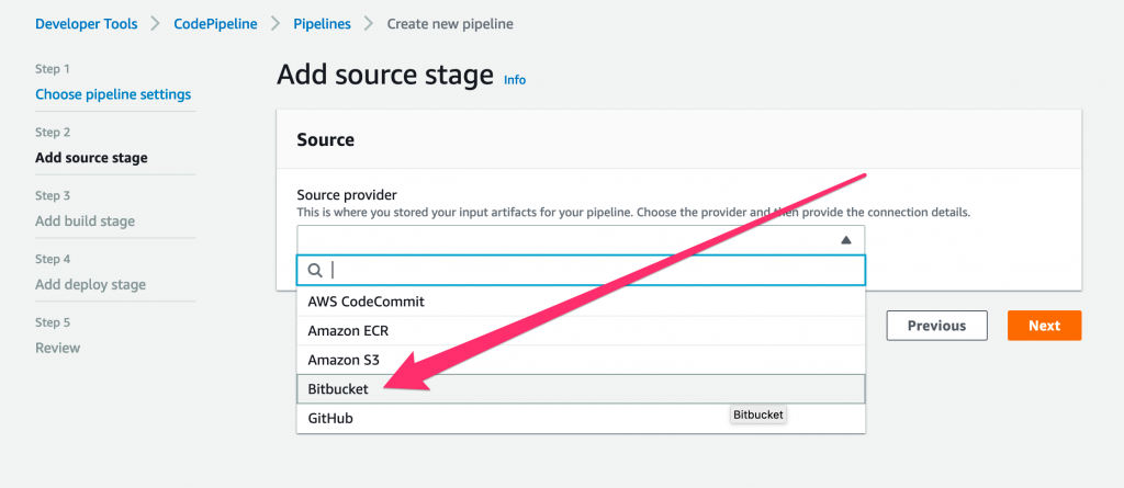 Select BitBucket from the dropdown list