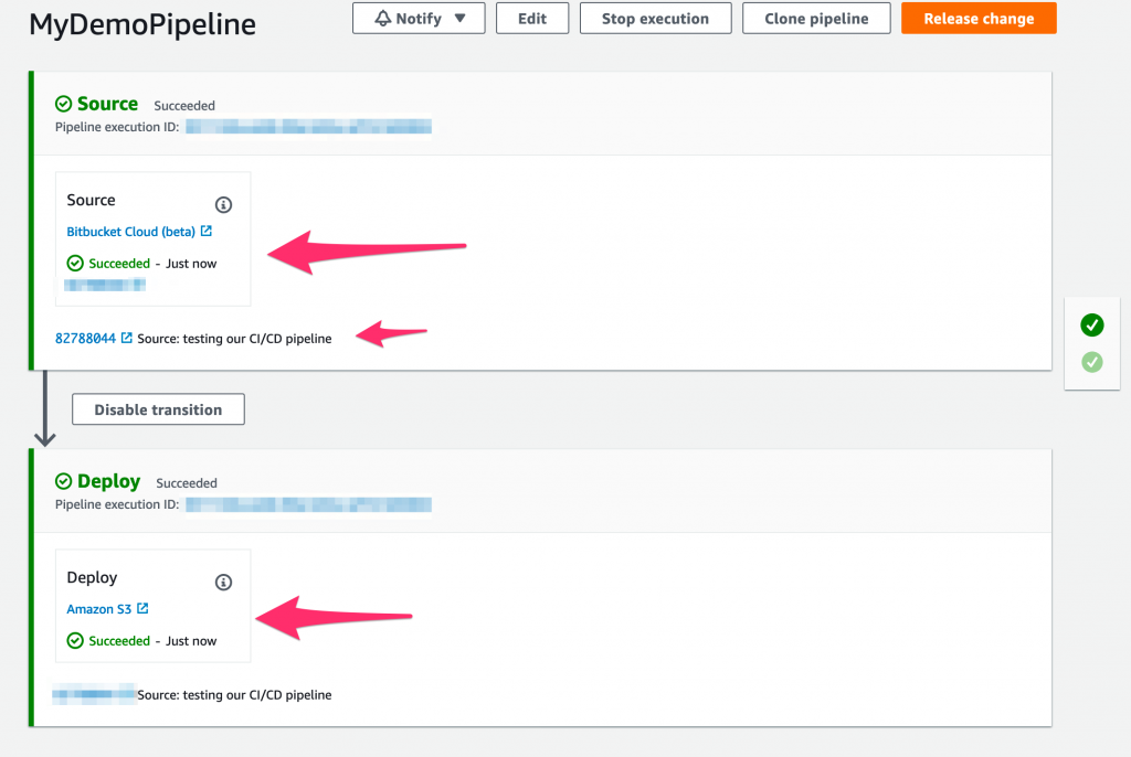 checking CodePipeline for our push.