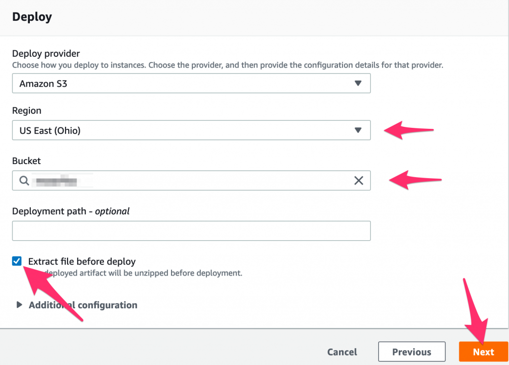 Fill in the information for the deployment options.