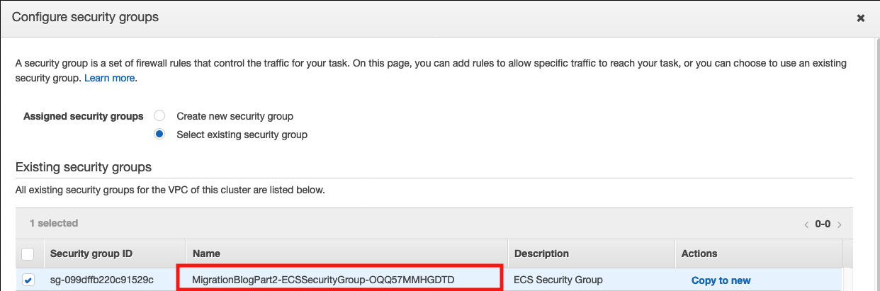 Select security group