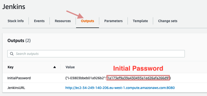 CloudFormation outputs tab