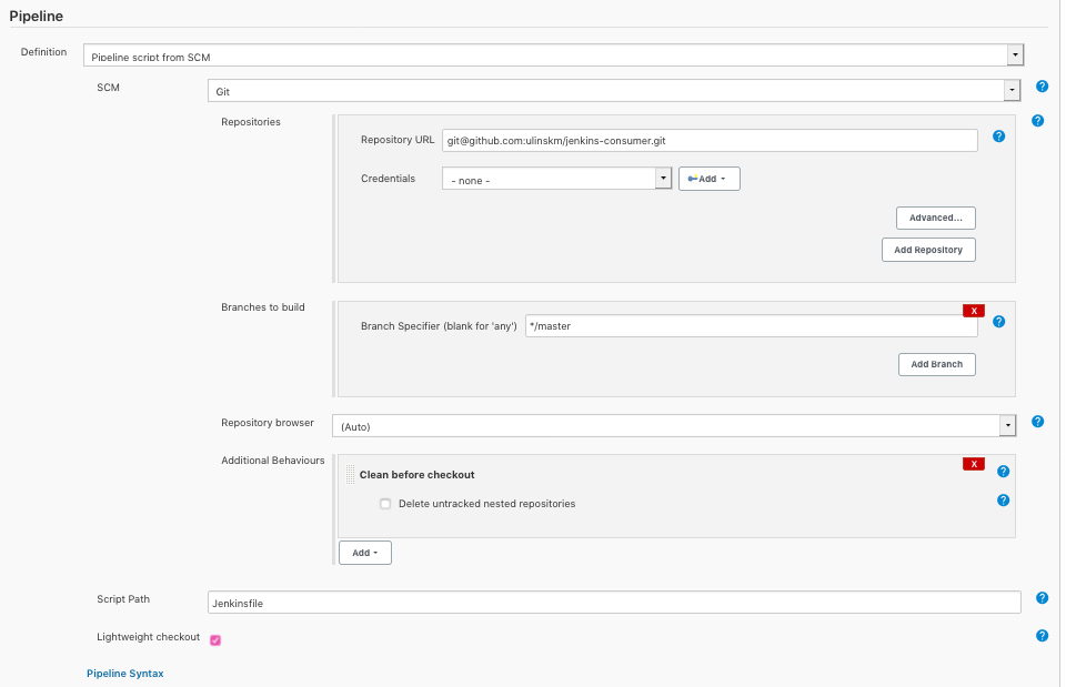 Jenkins source configuration